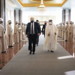 
              British Prime Minister Boris Johnson, left, inspects the honor guard as he arrives at Abu Dhabi airport for his visit to the United Arab Emirates, Wednesday, March 16, 2022. Johnson is expected to meeting with Abu Dhabi Crown Prince Sheikh Mohammed bin Zayed Al Nahyan  and Saudi Crown Prince Mohammed bin Salman in Riyadh, Saudi Arabia. (Stefan Rousseau/Pool Photo via AP)
            