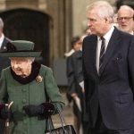 
              Britain's Queen Elizabeth II and Prince Andrew, center right, arrive for a Service of Thanksgiving for the life of Prince Philip, Duke of Edinburgh, at Westminster Abbey in London, Tuesday, March 29, 2022. (Richard Pohle/Pool via AP)
            