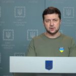 
              In this image taken from video provided by the Ukrainian Presidential Press Office, Ukrainian President Volodymyr Zelenskyy speaks to the nation in Kyiv, Ukraine, Thursday, March 3, 2022. (Ukrainian Presidential Press Office via AP)
            