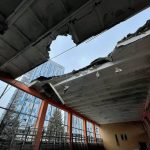 
              In this photo provided by Yurii Kochubei, a view of the damage after shelling on a sports venue, in Kharkiv, Ukraine, Saturday, March 5, 2022.  An official in one of Ukraine's pro-Russia separatist region says Russian forces will observe a temporary cease-fire Sunday in two Ukrainian cities. An agreement to allow civilians to evacuate collapsed a day earlier amid continued shelling and the flight of refugees to neighboring nations.    (Yurii Kochubei via AP)
            