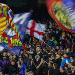 
              FC Barcelona's supporter cheer their team during the Europa League, round of 16, first leg soccer match between FC Barcelona and Galatasaray at the Camp Nou stadium in Barcelona, Spain, Thursday, March 10, 2022. (AP Photo/Joan Monfort)
            