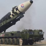 
              This photo distributed by the North Korean government shows what it says a Hwasong-17 intercontinental ballistic missile (ICBM) before its test-fire, at an undisclosed location in North Korea on March 24, 2022. Independent journalists were not given access to cover the event depicted in this image distributed by the North Korean government. The content of this image is as provided and cannot be independently verified. Korean language watermark on image as provided by source reads: "KCNA" which is the abbreviation for Korean Central News Agency. (Korean Central News Agency/Korea News Service via AP)
            