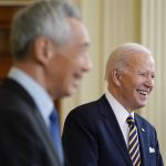 
              President Joe Biden responds to reporters questions alongside Singapore's Prime Minister Lee Hsien Loong in the East Room of the White House, Tuesday, March 29, 2022, in Washington. (AP Photo/Patrick Semansky)
            