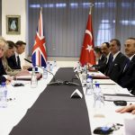 
              British Prime Minister Boris Johnson, left, and Turkey's President Tayyip Erdogan attend a bilateral meeting during a NATO summit on Russia's invasion of Ukraine, at the alliance's headquarters in Brussels, Thursday March 24, 2022. (Henry Nicholls/Pool via AP)
            