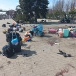 
              In this photo published on Ukrainian President Volodymyr Zelenskyy's Telegram channel, blood stains are seen among bags and a baby carriage on a platform after Russian shelling at the railway station in Kramatorsk, Ukraine, Friday, April 8, 2022. (Ukrainian President Volodymyr Zelenskyy's Telegram channel via AP)
            