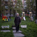 
              A man looks at the damage from an explosion in Kyiv, Ukraine on Friday, April 29, 2022. Russia struck the Ukrainian capital of Kyiv shortly after a meeting between President Volodymyr Zelenskyy and U.N. Secretary-General António Guterres on Thursday evening. (AP Photo/Emilio Morenatti)
            