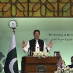 
              FILE - Pakistan's Prime Minister Imran Khan speaks at the start of a two-day gathering of the 57-member Organization of Islamic Cooperation, at the Parliament House in Islamabad, Pakistan, March 22, 2022. Pakistan’s Supreme Court has blocked Khan’s bid to stay in power, ruling that his move to dissolve Parliament and call early elections was illegal. (AP Photo/Rahmat Gul, File)
            