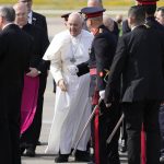 
              Pope Francis arrives at Malta International airport in Luqa, Saturday, April 2, 2022. Pope Francis headed to the Mediterranean island nation of Malta on Saturday for a pandemic-delayed weekend visit, aiming to draw attention to Europe's migration challenge that has only become more stark with Russia's invasion of Ukraine. (AP Photo/Andrew Medichini)
            