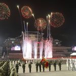 
              This photo provided by the North Korean government, shows a military parade to mark the 90th anniversary of North Korea's army at the Kim Il Sung Square in Pyongyang, North Korea Monday, April 25, 2022. Independent journalists were not given access to cover the event depicted in this image distributed by the North Korean government. The content of this image is as provided and cannot be independently verified. Korean language watermark on image as provided by source reads: "KCNA" which is the abbreviation for Korean Central News Agency. (Korean Central News Agency/Korea News Service via AP)
            