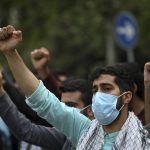 
              Protesters chant slogans during a demonstration to condemn planned Quran burnings by a right-wing group in Sweden, in front of the Swedish Embassy in Tehran, Iran, Monday, April 18, 2022. Sweden has seen unrest, scuffles and violence since Thursday, triggered by Danish far-right politician Rasmus Paludan's meetings and planned Quran burnings across the country. (AP Photo/Vahid Salemi)
            