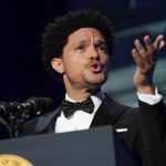 
              Trevor Noah, host of Comedy Central's "The Daily Show," speaks at the annual White House Correspondents' Association dinner, Saturday, April 30, 2022, in Washington. (AP Photo/Patrick Semansky)
            