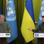 
              Ukrainian President Volodymyr Zelenskyy, right, and U.N. Secretary-General Antonio Guterres, attend a news conference after their meeting in Kyiv, Ukraine, Thursday, April 28, 2022. (AP Photo/Efrem Lukatsky)
            