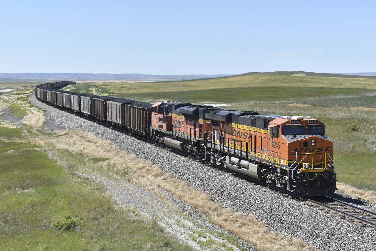 FILE - A BNSF railroad train hauling carloads of coal from the Powder River Basin of Montana and Wy...