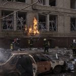 
              Firefighters work to extinguish multiple fires after a Russian attack in Kharkiv, Ukraine, Saturday, April 16, 2022. (AP Photo/Felipe Dana)
            