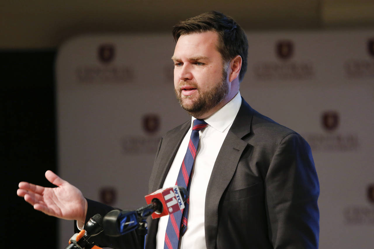 FILE - J.D. Vance, a Republican running for an open U.S. Senate seat in Ohio, speaks to reporters f...
