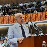 
              In this photo released by National Assembly of Pakistan, newly elected Pakistani Prime Minister Shahbaz Sharif addresses a National Assembly session, in Islamabad, Pakistan, Monday, April 11, 2022. Pakistan's parliament elected opposition lawmaker Sharif as the new prime minister Monday, following a week of political turmoil that led to the weekend ouster of Premier Imran Khan. (National Assembly of Pakistan via AP)
            