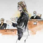 
              In this courtroom artist sketch, Los Angeles Superior Court Judge Gregory W. Alarcon, background right, listens to Blac Chyna's lawyer Lynne Ciani, middle, as Blac Chyna, left, appears in court in Los Angeles, Tuesday, April 19, 2022. A jury has been seated in the trial that pits model and former reality television star Blac Chyna against the Kardashian family, who she alleges destroyed her TV career. (Bill Robles via AP)
            