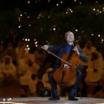 
              World renown US cellist Yo-Yo Ma plays during the Dubai Expo 2020 closing ceremony in Dubai, United Arab Emirates, Thursday, March 31, 2022. The world's fair in Dubai, the pandemic-delayed Expo 2020, closed on Thursday after six months of concerts, conferences and festivities. (AP Photo/Ebrahim Noroozi)
            