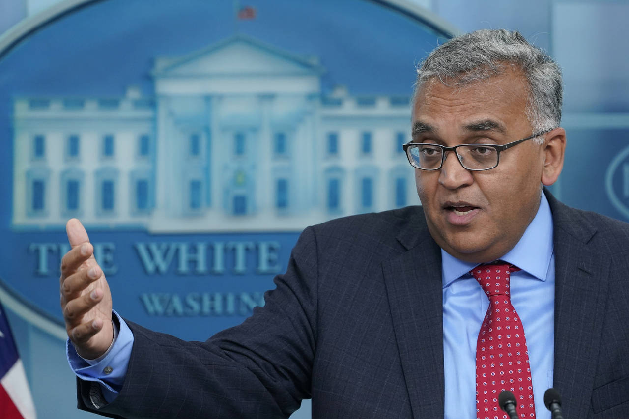 White House COVID-19 Response Coordinator Dr. Ashish Jha speaks during the daily briefing at the Wh...