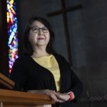 
              The Rev. Kyunglim Shin Lee, Vice President for International Relations at the Wesley Theological Seminary, poses for a portrait, Thursday, March 10, 2022, in the chapel at the Seminary in Washington. (AP Photo/Jacquelyn Martin)
            