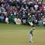 
              Kevin Kisner putts on the second green during the third round at the Masters golf tournament on Saturday, April 9, 2022, in Augusta, Ga. (AP Photo/Charlie Riedel)
            