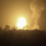 
              An explosion is caused by Israeli airstrikes on a Hamas military base in town of Khan Younis, southern Gaza Strip, Tuesday April 19, 2022. (AP Photo/Yousef Masoud)
            