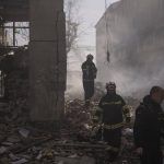 
              Firefighters work to extinguish multiple fires after a Russian attack in Kharkiv, Ukraine, Saturday, April 16, 2022. (AP Photo/Felipe Dana)
            
