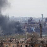 
              In this photo taken from video smoke rises from the Metallurgical Combine Azovstal in Mariupol, in territory under the government of the Donetsk People's Republic, eastern Ukraine, Tuesday, May 3, 2022. (AP Photo)
            