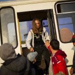 
              People who fled from Mariupol and Tokmak Berdyansk arrive by bus to a reception center for displaced people in Zaporizhzhia, Ukraine, Tuesday, May 3, 2022. Thousands of Ukrainian continue to leave Russian occupied areas. (AP Photo/Francisco Seco)
            