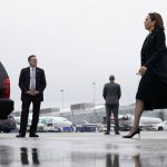 
              Vice President Kamala Harris walks to a motorcade vehicle after stepping off Air Force Two at Buffalo Niagara International Airport, Saturday, May 28, 2022, in Buffalo, N.Y. Harris is attending a memorial service for Ruth Whitfield, a victim of the Buffalo supermarket shooting. (AP Photo/Patrick Semansky)
            
