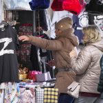 
              A T-shirt with the letter Z, which has become a symbol of the Russian military, is displayed for sale at a street souvenir shop in St. Petersburg, Russia, Sunday, May 1, 2022. (AP Photo)
            