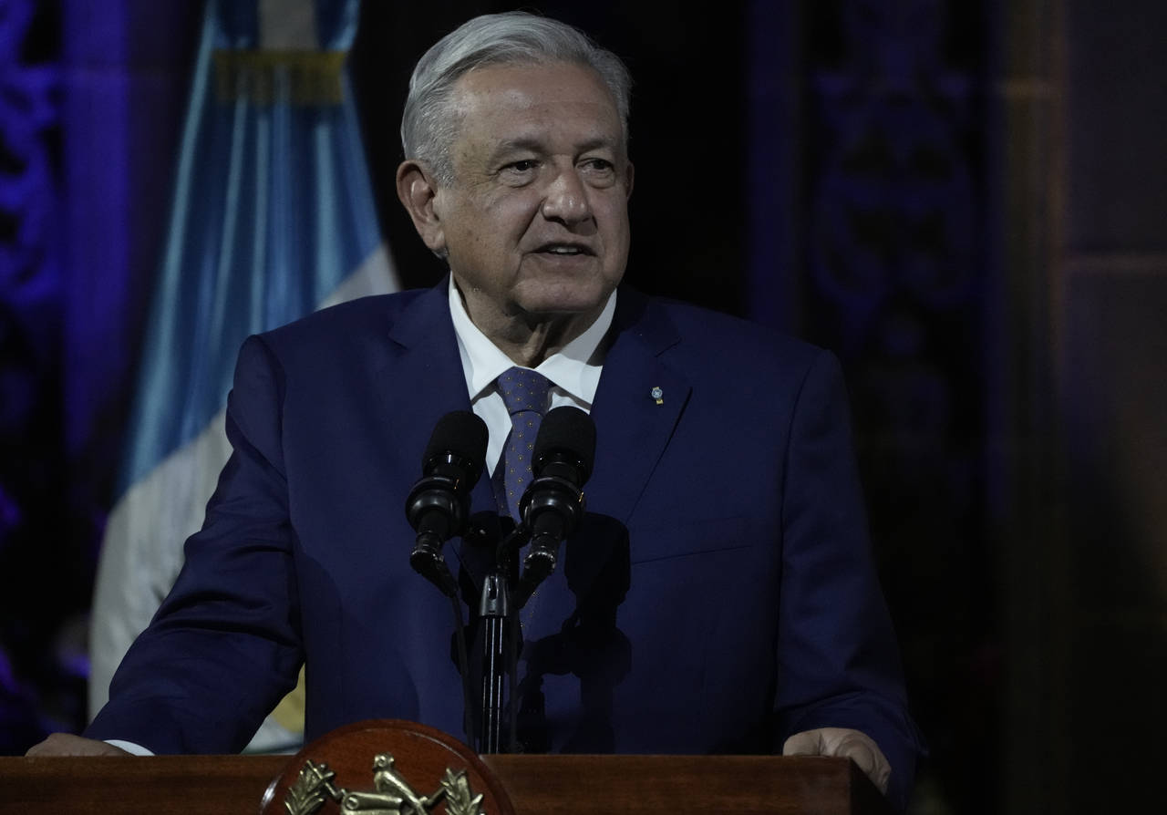 Mexico's President Andres Manuel Lopez Obrador speaks during a joint statement with Guatemalan Pres...