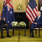 
              President Joe Biden, right, meets with Australian Prime Minister Anthony Albanese during the Quad leaders summit meeting at Kantei Palace, Tuesday, May 24, 2022, in Tokyo. (AP Photo/Evan Vucci)
            