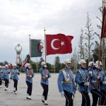 
              A military honour guard of the Turkish army, walk after a ceremony at the presidential palace, in Ankara, Turkey, Monday, May 16, 2022. Turkish President Recep Tayyip Erdogan has thrown a spanner in the works of Sweden and Finland's historic decisions to seek NATO membership, declaring that he cannot allow them to join due to their alleged support of Kurdish militants and other groups that Ankara says threaten its national security. (AP Photo/Burhan Ozbilici)
            