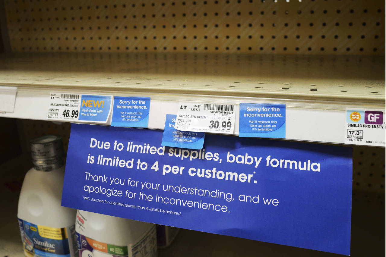 A due to limited supplies sign is shown on the baby formula shelf at a grocery store Tuesday, May 1...