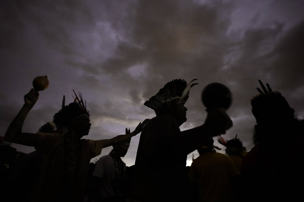 FiLE - Indigenous people take part in a march during the 18th annual Free Land Indigenous Camp, in ...