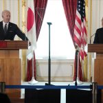 
              President Joe Biden, left, speaks during a news conference with Japanese Prime Minister Fumio Kishida at Akasaka Palace, Monday, May 23, 2022, in Tokyo. (AP Photo/Evan Vucci)
            
