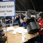 
              Election staff begin vote counting in Belfast in the Northern Ireland Assembly election early Friday in Belfast, Northern Ireland, Friday, May 6, 2022. (AP Photo/Peter Morrison)
            