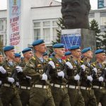 
              Russian servicemen march during the Victory Day military parade in Ulan-Ude, the regional capital of Buryatia, a region near the Russia-Mongolia border, Russia, Monday, May 9, 2022, marking the 77th anniversary of the end of World War II. (AP Photo)
            