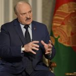 
              Belarus President Alexander Lukashenko speaks during an interview with The Associated Press at the Independence Palace in Minsk, Belarus, Thursday, May 5, 2022. (AP Photo/Markus Schreiber)
            