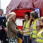 
              First lady Jill Biden visits with volunteers and first responders during a visit to Vysne Nemecke, Slovakia, near the border with Ukraine, Sunday, May 8, 2022. (AP Photo/Susan Walsh, Pool)
            
