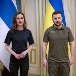 
              In this handout photo provided by the Ukrainian Presidential Press Office, Ukrainian President Volodymyr Zelenskyy, right, meets with Finnish Prime Minister Sanna Marin in Kyiv, Ukraine, Thursday, May 26, 2022. (Ukrainian Presidential Press Office via AP)
            