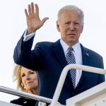 
              President Joe Biden and first lady Jill Biden board Air Force One at Andrews Air Force Base, Md., Tuesday, May 17, 2022, to travel to Buffalo, N.Y., to pay their respects and speak to families of the victims of Saturday's shooting at a supermarket. (AP Photo/Andrew Harnik)
            