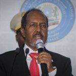 
              Hassan Sheikh Mohamud speaks after his election win at the Halane military camp in Mogadishu, Somalia, Sunday, May 15, 2022. Former President Mohamud, who was voted out of power in 2017, has been returned to the nation's top office after defeating the incumbent leader in a protracted contest decided by legislators in a third round of voting late Sunday. (AP Photo/Farah Abdi Warsameh)
            