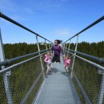 Visitors enjoy a walk accross a suspension bridge for the pedestrians that is the longest such construction in the world shortly after its official opening at a mountain resort in Dolni Morava, Czech Republic, Friday, May 13, 2022. The 721-meter (2,365 feet) long bridge is built at the altitude of more than 1,100 meters above the sea level. It connects two ridges of the mountains up to 95 meters above a valley between them. (AP Photo/Petr David Josek)
