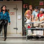 
              This image released by Polk & Co. shows Uzo Aduba, from left, Kara Young, Ron Cephas, Edmund Donovan, and Reza Salazar during a performance of "Clyde's," Lynn Nottage’s play about a group of ex-cons trying to restart their lives at a truck stop diner. (Joan Marcus/Polk & Co. via AP)
            
