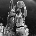 
              FILE -Milwaukee Bucks Bob Lanier (16) moves for the basket as Philadelphia 76ers Darryl Dawkins defends during an NBA playoff game, April 13, 1981 in Milwaukee. Bob Lanier, the left-handed big man who muscled up beside the likes of Kareem Abdul-Jabbar as one of the NBA’s top players of the 1970s, died Tuesday, May 10, 2022. He was 73. (AP Photo/Steve Pyle)
            