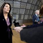 
              FILE - Sweden's Foreign Minister Ann Linde, left, and Finland's Foreign Minister Pekka Haavisto, right, speak with the media as the arrive for a meeting of EU foreign ministers at the European Council building in Brussels, Jan. 24, 2022. The question of whether to join NATO is coming to a head in Finland and Sweden, where Russia's invasion of Ukraine has shattered the long-held belief that remaining outside the military alliance was the best way to avoid trouble with their giant neighbor. (AP Photo/Virginia Mayo, File)
            