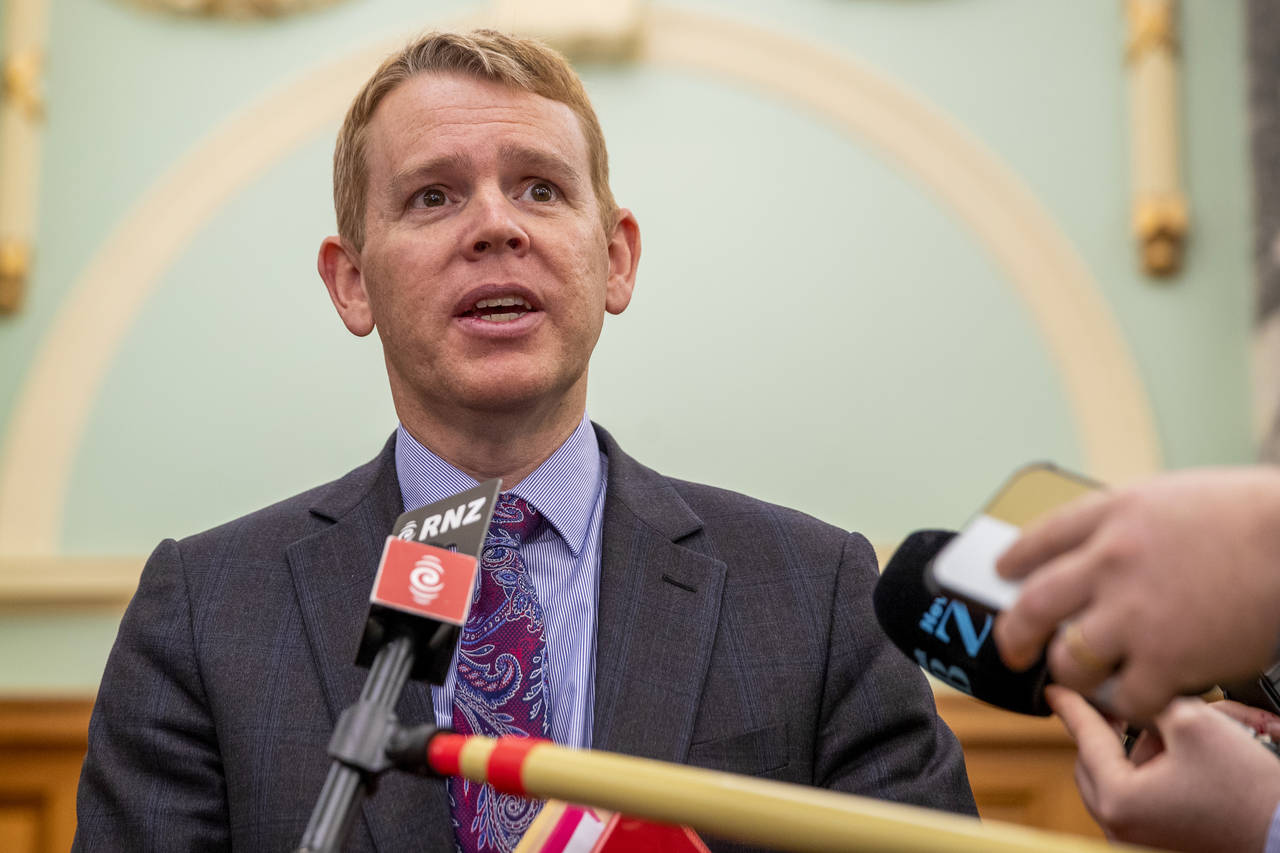 New Zealand Police Minister Chris Hipkins during his press conference at Parliament, Wellington, Ne...