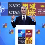 
              NATO Secretary General Jens Stoltenberg speaks during a media conference at the end of a NATO summit in Madrid, Spain on Thursday, June 30, 2022. North Atlantic Treaty Organization heads of state met for the final day of a NATO summit in Madrid on Thursday. (AP Photo/Bernat Armangue)
            